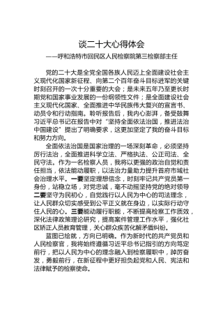 呼和浩特市回民区人民检察院第三检察部主任谈二十大心得体会（20221023）
