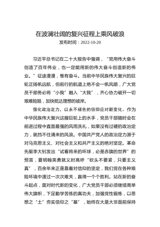 二十大学习心得体会：在波澜壮阔的复兴征程上乘风破浪