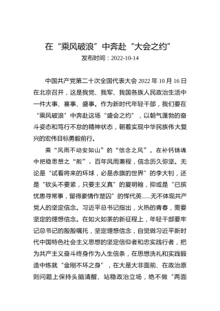 二十大学习心得体会：在“乘风破浪”中奔赴“大会之约”