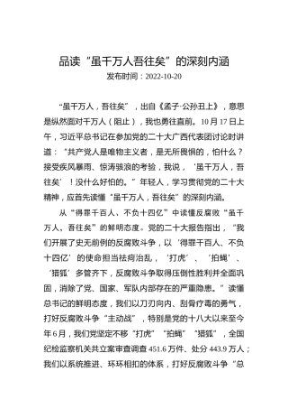 二十大学习心得体会：品读“虽千万人吾往矣”的深刻内涵