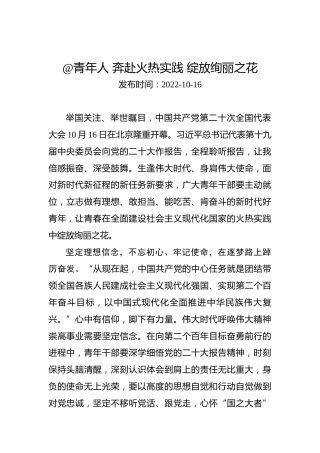 二十大学习心得体会：@青年人奔赴火热实践绽放绚丽之花