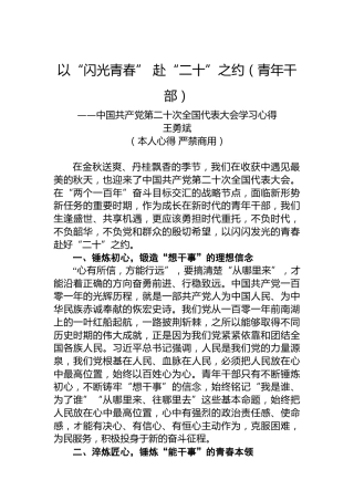 二十大报告心得体会：以“闪光青春”赴“二十”之约（青年干部）