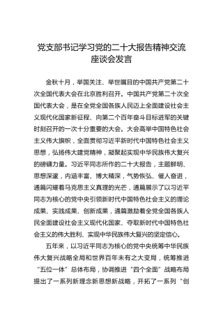 党支部书记学习党的二十大报告精神交流座谈会发言