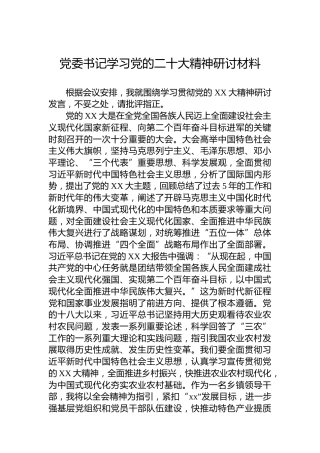 党委书记学习党的二十大精神研讨材料（盛会）