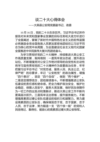 大英县公安局党委副书记、政委谈二十大心得体会（20221022）