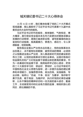 城关镇纪委书记二十大心得体会（20221018）
