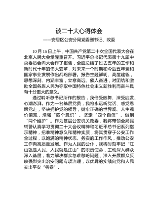 安居区公安分局党委副书记、政委谈二十大心得体会（20221022）