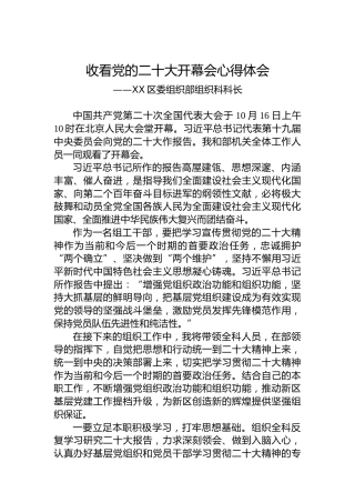 XX区委组织部组织科科长：谈二十大心得体会（20221018）