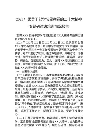 2023年领导干部学习贯彻党的二十大精神专题研讨班培训情况报告（盛会）