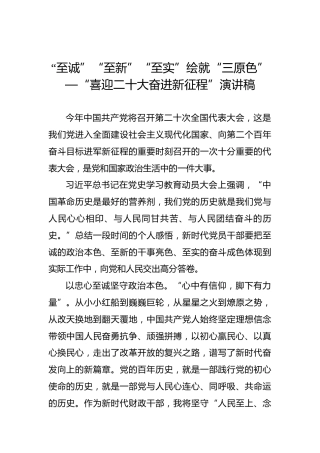 至诚”“至新”“至实”绘就“三原色”—“喜迎二十大奋进新征程”演讲稿