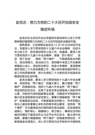 赵克志：努力为党的二十大召开创造安全稳定环境