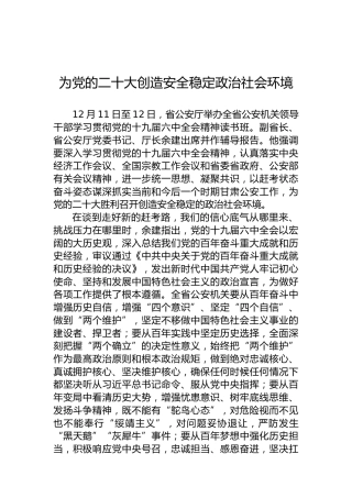 为党的二十大创造安全稳定政治社会环境