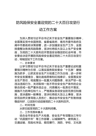 防风险保安全喜迎党的二十大百日攻坚行动工作方案（20220729）