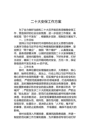 二十大安保工作方案（20220729）