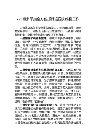 xxx镇多举措全方位抓好迎国庆维稳工作