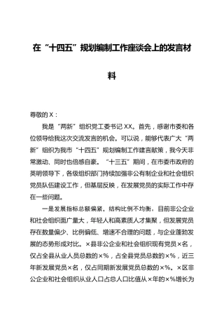 在十四五规划编制工作座谈会上的发言材料(1)