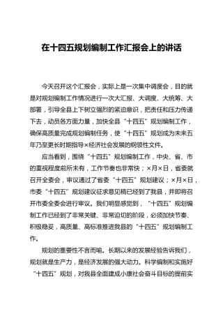 在十四五规划编制工作汇报会上的讲话