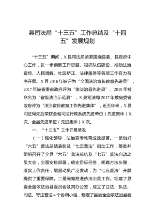 县司法局“十三五”工作总结及“十四五”发展规划(1)