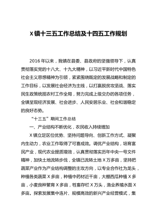 X镇十三五工作总结及十四五工作规划