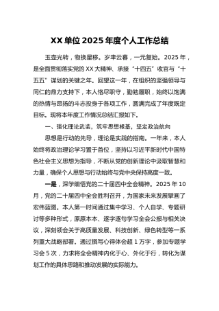 XX单位2025年度个人工作总结