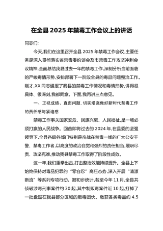 在全县2025年禁毒工作会议上的讲话