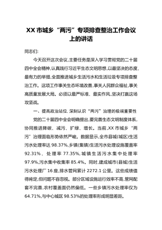 XX市城乡“两污”专项排查整治工作会议上的讲话