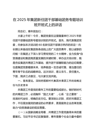 在2025年公司新任团干部基础团务专题培训班开班式上的讲话