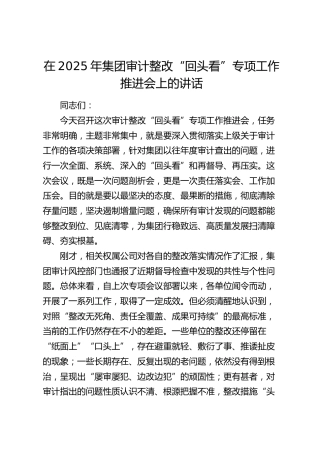 在2025年公司审计整改“回头看”专项工作推进会上的讲话