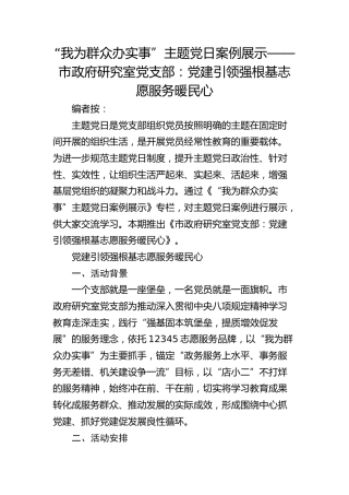 主题党日案例展示——市政府研究室党支部：党建引领强根基 志愿服务暖民心​