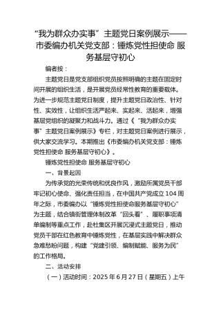 主题党日案例展示——市委编办机关党支部：锤炼党性担使命 服务基层守初心