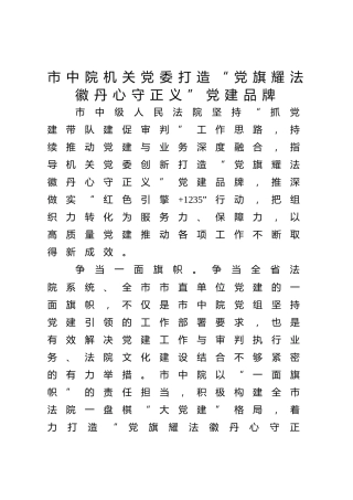 市中院机关党委打造“党旗耀法徽 丹心守正义”党建品牌