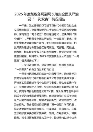 2025年税务系统领导落实全面从严治党“一岗双责”情况总结报告