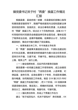 2025年乡镇书记关于村“两委”换届工作情况总结汇报