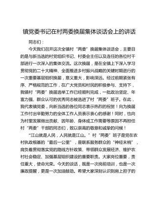 乡镇书记在村两委换届集体谈话会上的讲话