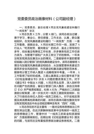 党委委员政治画像材料（公司副经理）