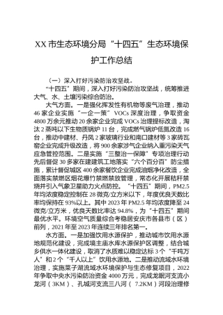 XX市生态环境分局“十四五”生态环境保护工作总结
