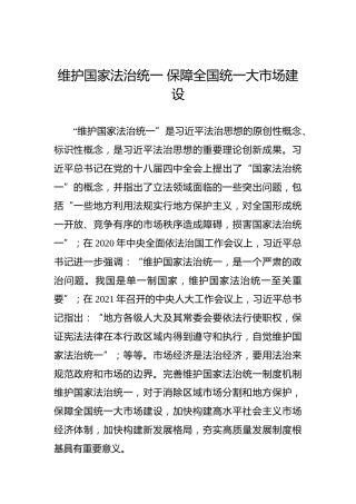 维护国家法治统一保障全国统一大市场建设