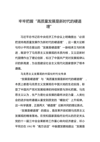牢牢把握“高质量发展是新时代的硬道理”