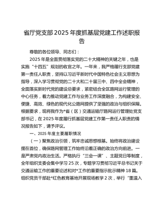 省厅党支部2025年度抓基层党建工作述职报告