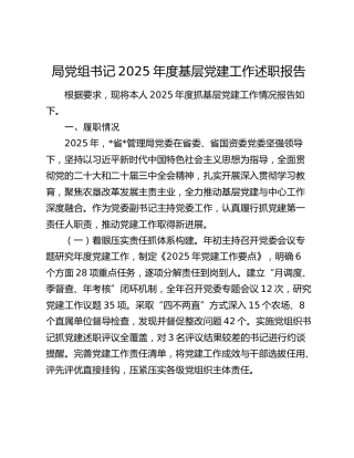 局党组书记2025年度基层党建工作述职报告