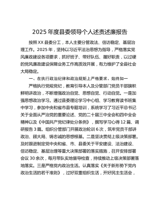 2025年度县委领导个人述责述廉报告