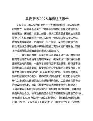 县委书记2025年度述法报告