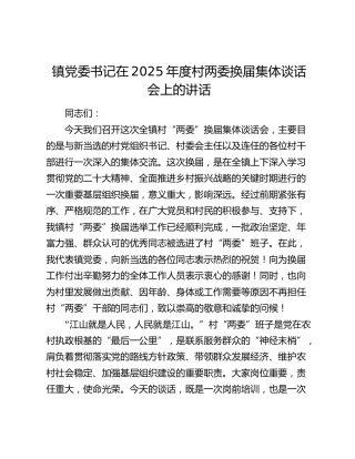 镇党委书记在2025年度村两委换届集体谈话会上的讲话