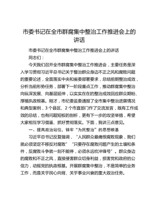 市委书记在全市群腐集中整治工作推进会上的讲话