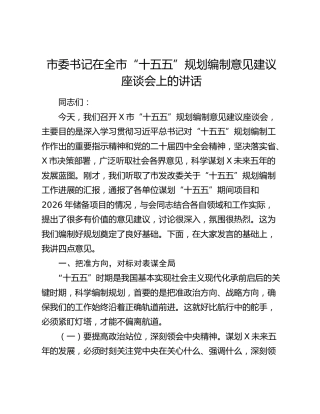 市委书记在全市“十五五”规划编制意见建议座谈会上的讲话