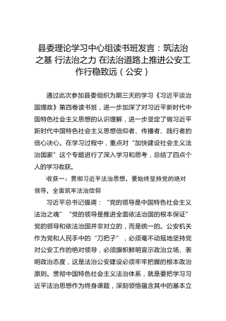 县委理论学习中心组读书班发言：学习《习近平谈治国理政》第四卷的心得体会（公安）