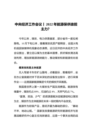 中央经济工作会议丨2022年能源保供谁担主力？
