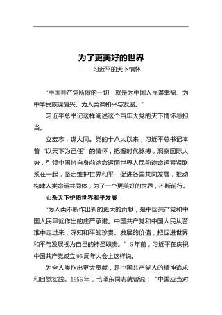 为了更美好的世界——习近平的天下情怀