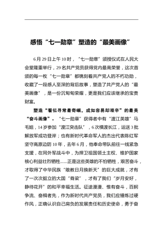 感悟“七一勋章”塑造的“最美画像”