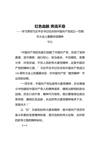红色血脉 ‍奔流不息——学习贯彻习近平总书记在庆祝中国共产党成立一百周年大会上重要讲话精神